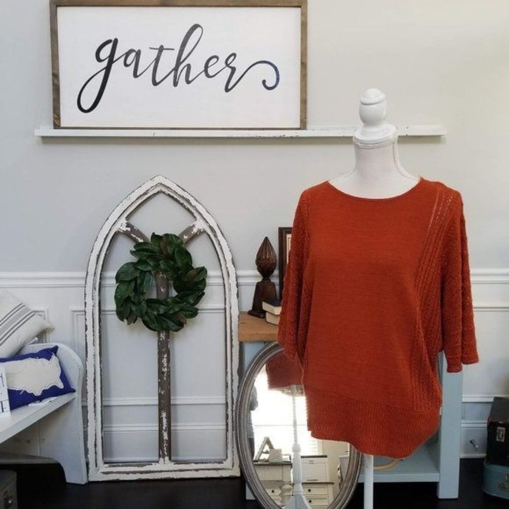 Two One Two New York Pumpkin Sweater Dolman Sleeves Size Large